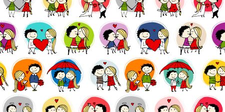 Couple in love kissing, valentine seamless pattern for your designのイラスト素材