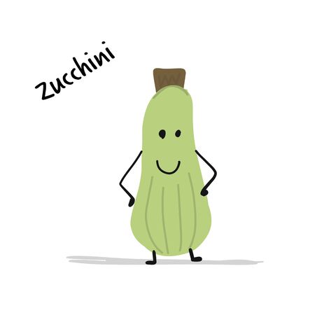 Funny smiling zucchini, character for your design. Vector illustrationのイラスト素材