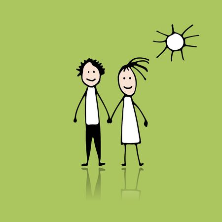 Couple in love, sketch for your design, vector illustrationのイラスト素材