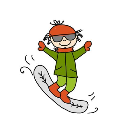 Skiing boy cute, cartoon. Sketch for your designのイラスト素材