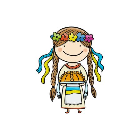 Ukraine girl with bread. Sketch for your designのイラスト素材