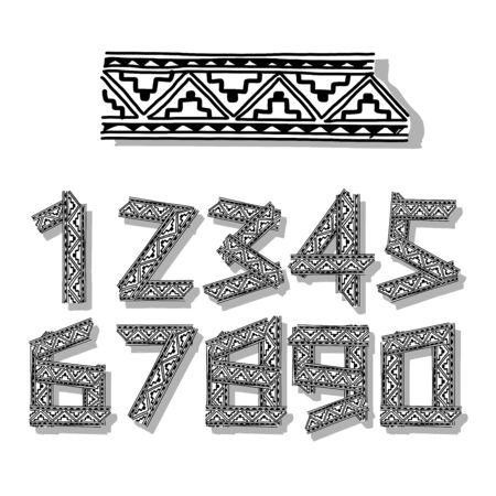 Ethnic font set. Tribal african ornament. Numbers for your designのイラスト素材