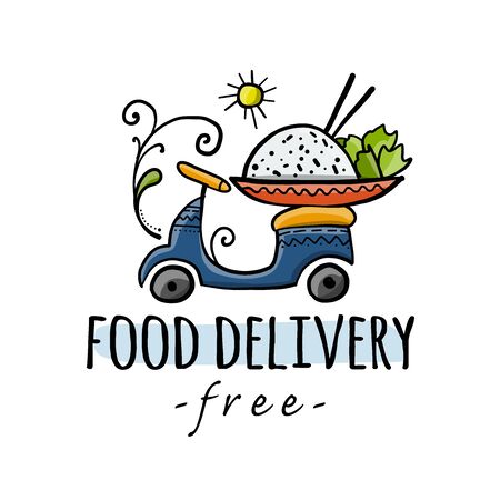 Food Delivery. Asian Style Motorbike. Sketch for your designのイラスト素材