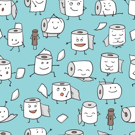 Toilet Papers rolls. Funny Characters, seamless pattern for your designのイラスト素材