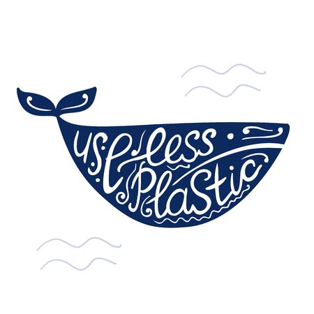 Save ocean. Whale ocean. Lettering. Pollution problem concept, ecology banner for your designのイラスト素材