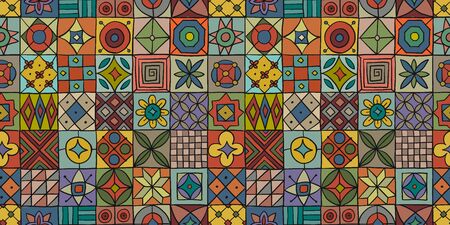 Talavera pattern. Indian patchwork. Turkish ornament. Moroccan tile mosaic. Spanish decoration. Ethnic background. Seamless pattern for your designのイラスト素材