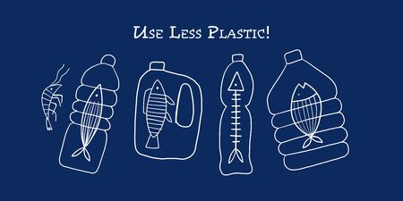 Use Less Plastic, Concept Art. Fishes in the bottles. Vector illustration
