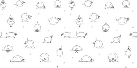 Funny sheep doing yoga, seamless pattern for your design. Vector illustrationのイラスト素材