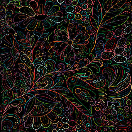 Magic forest with birds, seamless pattern for your designのイラスト素材