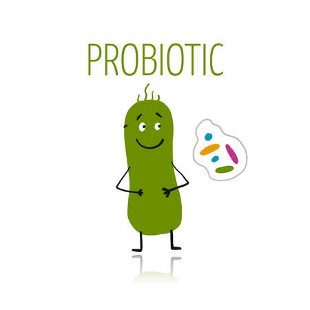 Funny and scary bacteria characters isolated on white. Vector icons of gut and intestinal flora, germs, virus.のイラスト素材