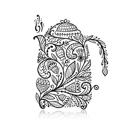 Floral teapot designのイラスト素材