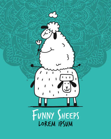 Funny sheeps, sketch for your designのイラスト素材