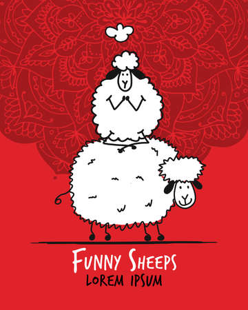 Funny sheeps, sketch for your designのイラスト素材