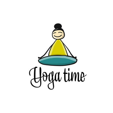 Young girl in lotus position. Padmasana women meditation. Sketch for your designのイラスト素材