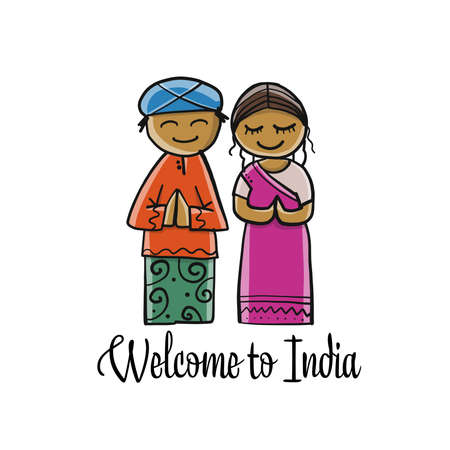 Indian couple. Sketch for your designのイラスト素材