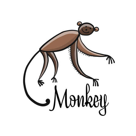 Funny monkey character. Sketch for your design. Childish styleのイラスト素材