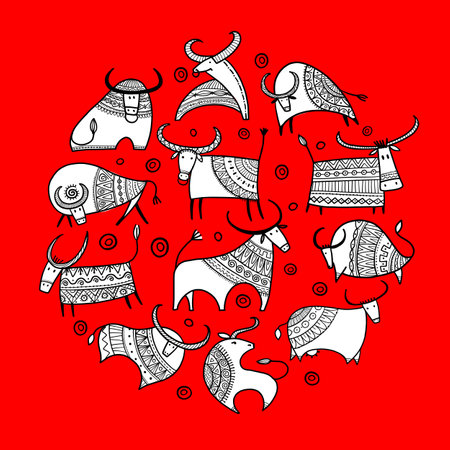 Happy new year card 2021. Bull, ox, cow. Template for your designのイラスト素材