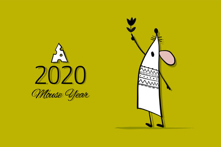 Funny mouse, symbol of 2020 year. Banner for your designのイラスト素材