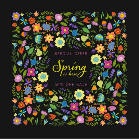 Abstract floral backgrounds with place for text - bright vibrant banners, posters, cover design templates, social media stories wallpapers with spring leaves and flowersのイラスト素材