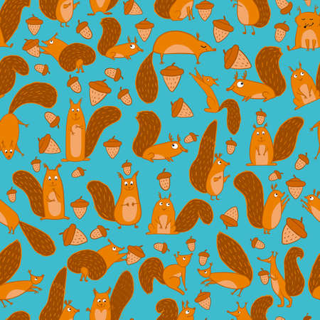 Funny squirrels with nut, seamless patternのイラスト素材
