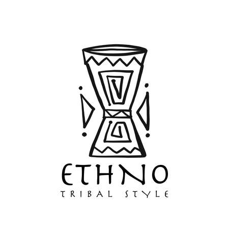 Ethnic tribal drum. Handmade background for your design. Tribal tatto elementのイラスト素材
