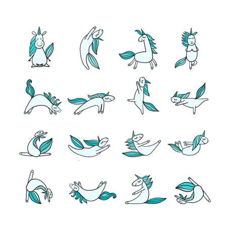 Funny Unicorns doing yoga. Collection for your designのイラスト素材