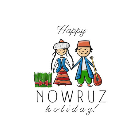 Nowruz, holiday of arrival of spring. Couple Art. Gift card designのイラスト素材