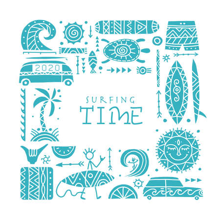 Surfing background. Tribal elements for your designのイラスト素材