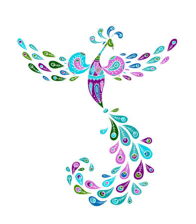 Magic Fairy Bird. Phoenix Bird. Mythical character. Ornamental Silhouette for your designのイラスト素材