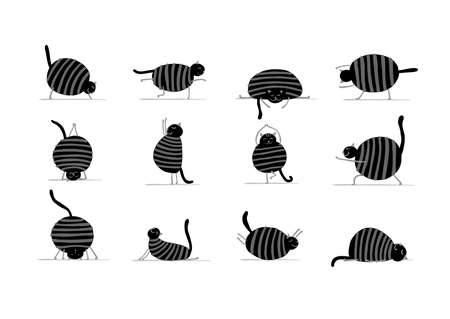 Funny cats doing yoga. Art characters isolated on white for your designのイラスト素材