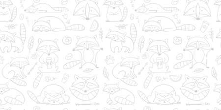 Racoons Family. Funny Characters.のイラスト素材