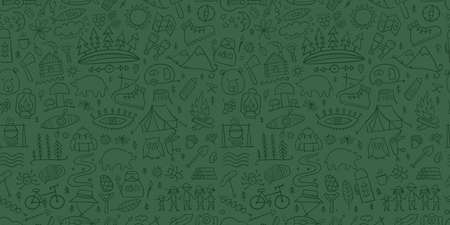 World Tourism Day. Forest and Mountain Tourist Seamless pattern. Camping Background for your design.のイラスト素材
