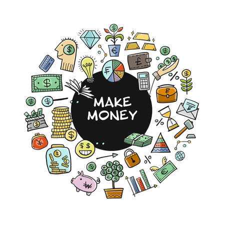 Make Money Concept. Banking and currency. Save coins, Investment Background for your designのイラスト素材