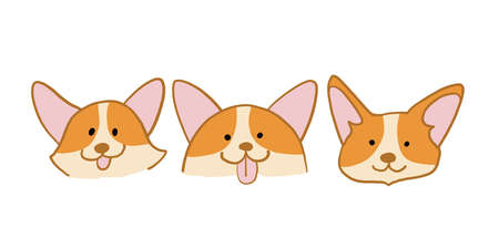 Corgi dog faces. Funny Puppy. Sketch for your designのイラスト素材