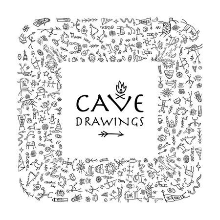 Rock paintings background with place for your text, sketch for your designのイラスト素材