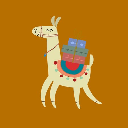 Cute alpaca character. Funny llama with luggage. Cartoon for your designのイラスト素材