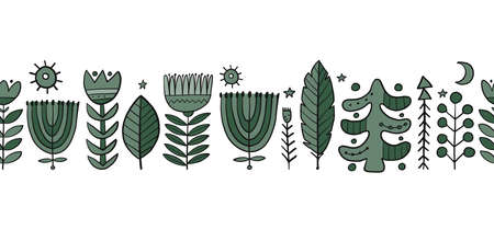 Scandinavian folk style ornament. Floral seamless patternのイラスト素材