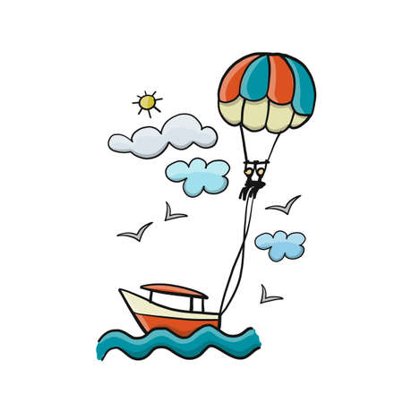 Illustration of a Couple Parasailingのイラスト素材