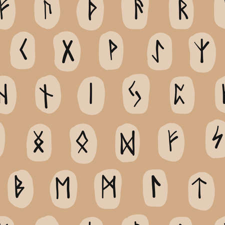 Runes, seamless pattern background. Ancient occult symbolsのイラスト素材