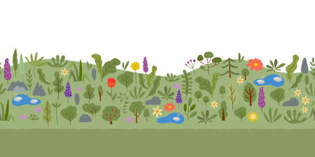 Summer meadow with flowers. Horizontal Seamless Background for your designのイラスト素材