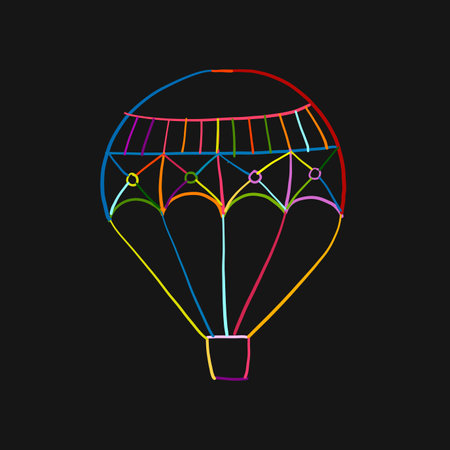 Hot Air Balloon Colorful Outline isolated on black. Sketch for your designのイラスト素材