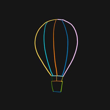 Hot Air Balloon Colorful Outline isolated on black. Sketch for your designのイラスト素材