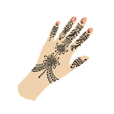 Female Hand with mehendi tattoo ornament for your design. Indian traditional lifestyle.のイラスト素材