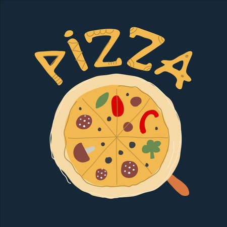 Italian pizza with tomato and mushrooms for your designのイラスト素材