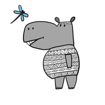 Hippopotamus, cute hippo character for your designのイラスト素材