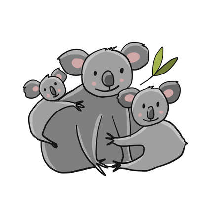 Koala Family. Mother with baby. Sketch for your designのイラスト素材