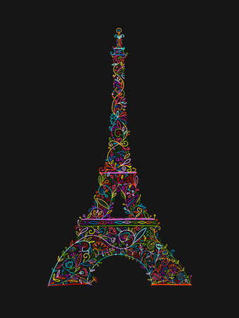 Stylized Eiffel Tower landmark in Paris, . Floral Ornament. Sketch for your designのイラスト素材