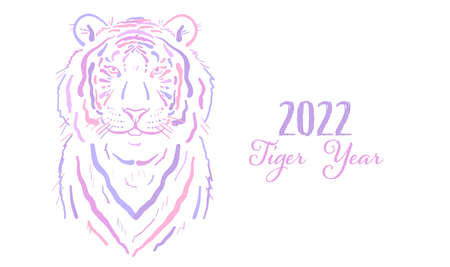 Tiger, animal character. Symbol of 2022 New Year. Design Template for Christmas card, banner, poster, holiday decorationのイラスト素材