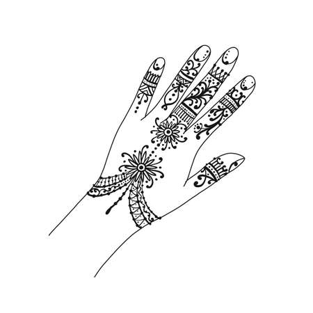 Female Hand with mehendi tattoo ornament for your design. Indian traditional lifestyle.のイラスト素材