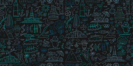 Travel to Sochi, Russian City on Black Sea. Tourism Concept. Seamless Pattern Background for your...